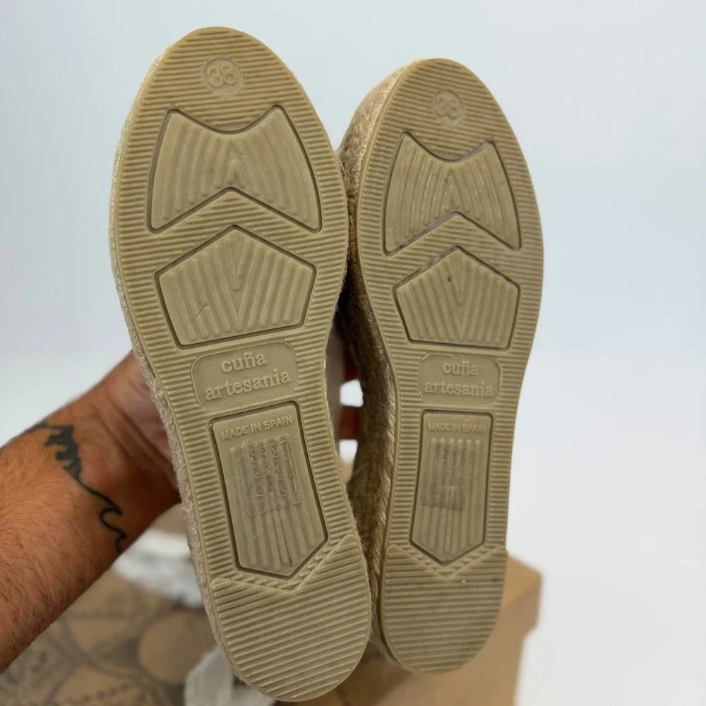 Free People Destino Espadrille Platform Lace Up Shoes Ecru Suede Womens 38